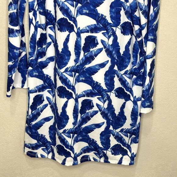 Cabana Life Cover Up Womens Large Blue Palm Print Hooded UPF 50+ Long Sleeve - Picture 9 of 11